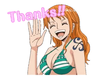 🙏 768ecb9d Nami One Piece Thanks!! 动漫, 卡通, 女性, 问候, 谢谢, 快乐 whatsapp sticker