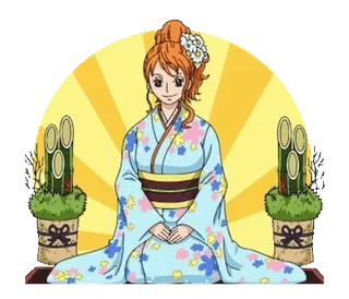 🙏 8dc2af39 Nami One Piece 动漫, 海贼王, 娜美, 和服, 花, 日本 whatsapp sticker