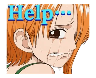 😢 d84c7e1e Nami One Piece Help... 动漫, 哭泣, 难过, 帮助, 情绪化 whatsapp sticker