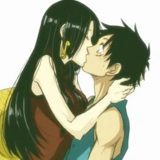 😘 211e16cd Luffy One Piece 动漫, 情侣, 亲吻, 浪漫, 海贼王, 路飞, 波雅·汉库克 telegram sticker