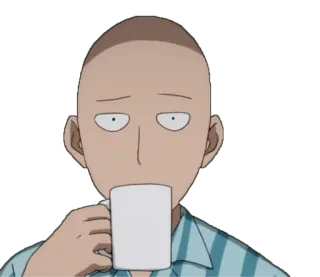 ☕️ 0ec8c4e7 Saitama One-Punch Man 埼玉, 一拳超人, 动漫, 咖啡, 喝, 光头 telegram sticker