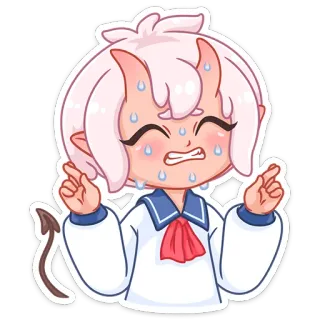 🤞 f34cfb46 アニメ, 悪魔, 可愛い, ステッカー, 汗, 角, 制服 telegram sticker