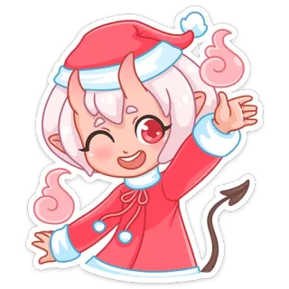 👍 7c48cb06 Аниме, Дьявол, Рождество, Милый, Каваий, Мультфильм, Демон whatsapp sticker
