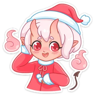 👋 d25b4fe7 рождество, демон, милый, мультфильм, аниме, праздник, каваи, шапка санты, дьявол whatsapp sticker
