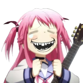 🍙 59801ad6 Anime, Manga, Capelli rosa, Chitarra, Faccia buffa, Cartone animato, Personaggio whatsapp sticker