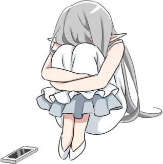 😒 5b224d63 Anime, Chica, Triste, Llorando, Sola, Pelo blanco, Teléfono, Emocional telegram sticker