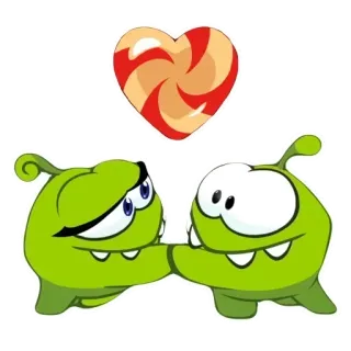 🐸 324dbf7f Om Nom Om Nom, Cut the Rope, permen, hati, imut, hijau, kartun whatsapp sticker