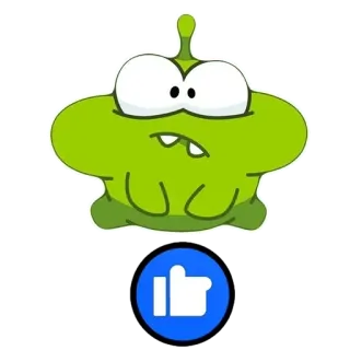 🐸 4bd8f98f om nom, kartun, hijau, imut, jempol ke atas, suka whatsapp sticker