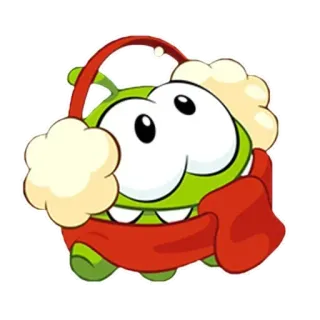 🐸 866d8a1c Om Nom Cut the Rope Om Nom, Cut the Rope, monster hijau, kartun, musim dingin, penutup telinga whatsapp sticker
