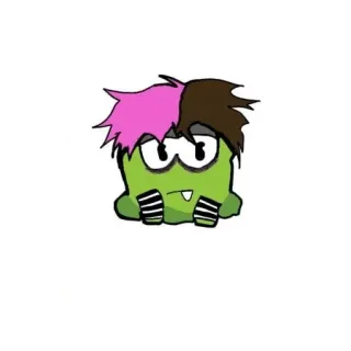 🐸 d2a2a497 hijau, monster, kartun, karakter, imut, rambut merah muda, mata, gigi whatsapp sticker