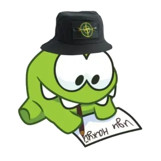 🐸 e45df943 ugu hoxhu Om Nom, Cut the Rope, monster hijau, kartun, gambar, menulis whatsapp sticker