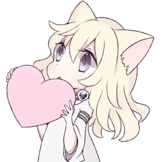 ❤️ 2fbe6de8 девочка-кошка, аниме, милый, каваий, сердце, чиби telegram sticker