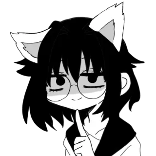 🖤 33f10493 кошачьи ушки, аниме, милый, очки, черно-белый, манга telegram sticker