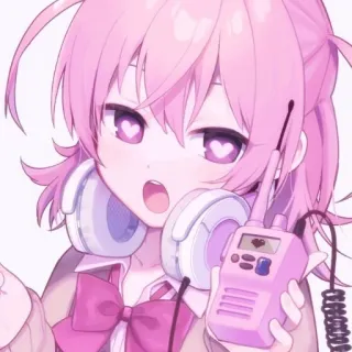 💕 d273b530 Аниме девушка, Наушники, Рация, Розовый, Милый, Мультфильм, Глаза-сердечки, Каваий telegram sticker