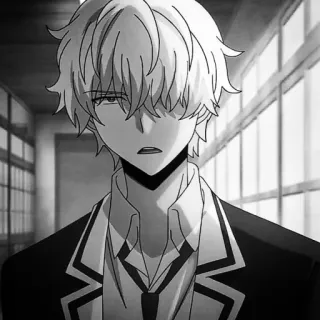 🍇 5dcb19a9 动漫, 男孩, 校服, 灰度, 动漫角色 telegram sticker