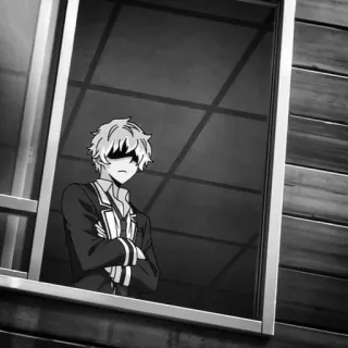🍇 61786dec 动漫, 漫画, 人物, 窗户, 悲伤, 阴郁, 黑白 telegram sticker
