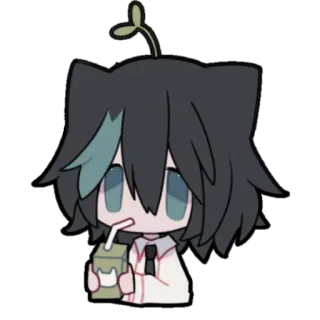 🧃 4ca6345c 애니메이션, 고양이 귀, 치비, 귀여움, 만화, 마시는, 새싹 whatsapp sticker