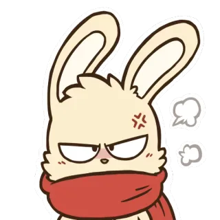 💢 e9f49c48 coniglio, arrabbiato, seccato, sciarpa, cartone animato, emoji, coniglietto telegram sticker