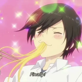 🤤 26d174dd Finally! アニメ, ラーメン, 麺, 食べる, 幸せ, キラキラ whatsapp sticker