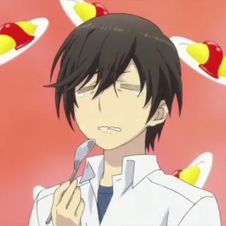 🤩 7ac704a4 アニメ, 男, 食べる, オムライス, スプーン whatsapp sticker