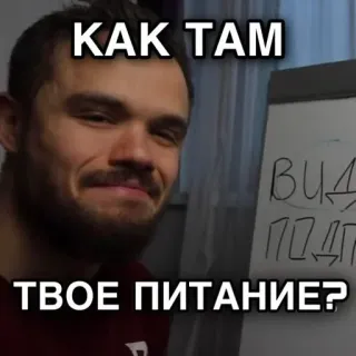 ❔ 521a84eb КАК ТАМ ТВОЕ ПИТАНИЕ? Мем, Русский, Вопрос, Питание, Еда telegram sticker