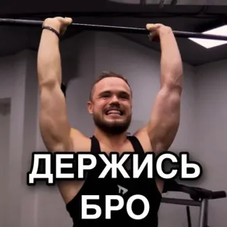 ✊ b7fd94bf ДЕРЖИСЬ БРО Мотивация, Спортзал, Фитнес, Подтягивания, Вдохновение, Русский telegram sticker