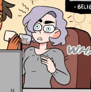 ☁️ 467fef5a WHAT 만화, 여자, 충격, 화남, 느낌표, 말풍선, 사무실 telegram sticker