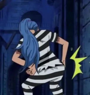 🤡 1aed4f09 Anime, Gevangenis, Strepen, Personage, Blauw haar telegram sticker