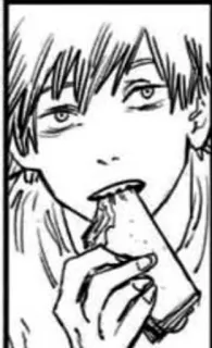 🌟 52158cb5 Denji Chainsaw Man manga, anime, eating, Denji, Chainsaw Man, character, sandwich telegram sticker