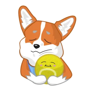 ☺ 7e25a3d4 คอร์กี้, หมา, เศร้า, ลูกเทนนิส, อีโมจิ telegram sticker