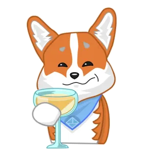 👍 e8eda6f1 คอร์กี้, หมา, สัตว์, ขนมปังปิ้ง, เครื่องดื่ม, ไวน์, งานฉลอง telegram sticker