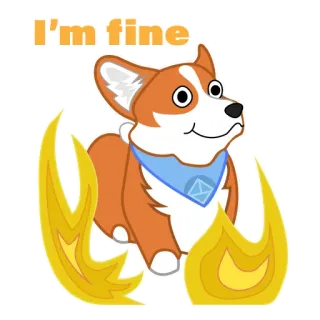 🔥 ef008ae5 I'm fine หมา, คอร์กี้, ไฟ, มีม, ตลก, มองโลกในแง่ดี telegram sticker