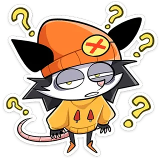 ❔ 92c39906 mèo, hoạt hình, nhãn dán, dấu chấm hỏi, mũ cam, áo hoodie vàng, bối rối, trắng đen telegram sticker