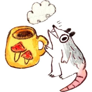 🍵 3691c0e9 szczur, kawa, filiżanka, grzyb, napój, zwierzę telegram sticker