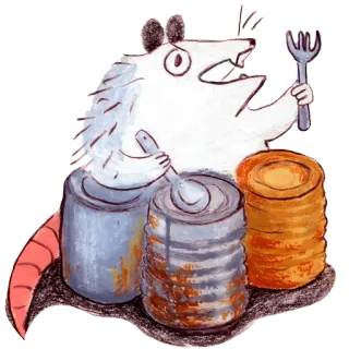 🥁 cbaa4502 opos, śmieci, jedzenie, puszki, zwierzę, kreskówka telegram sticker