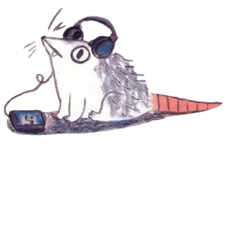 📱 dabb23e5 opos, zwierzę, słuchawki, muzyka, słodki, kreskówka telegram sticker