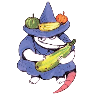 🥔 f8486e9b szczur, wiedźma, warzywa, kreskówka, zwierzę, kapelusz telegram sticker