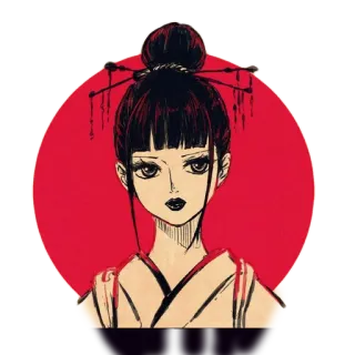 😌 394fff0f Geisha, Japonés, Mujer, Círculo rojo, Kimono, Maquillaje telegram sticker