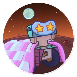 😴 0d40de0f robot, śpiący, księżyc, gwiazdy, kreskówka, łóżko telegram sticker