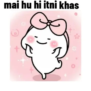🙈 ee7cbf05 mai hu hi itni khas lindo, dibujos animados, kawaii, rosa, ilustración, personaje whatsapp sticker