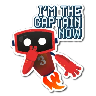 😡 48d9b4bb I'M THE CAPTAIN NOW robot, kapitein, cartoon, personage, raket, vlucht telegram sticker