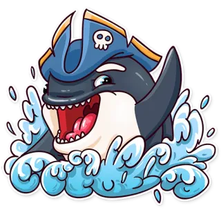 👋 a39a7548 Schwertwal, Wal, Pirat, Cartoon, Meer, Ozean, Tier, Wasser, Aufkleber telegram sticker