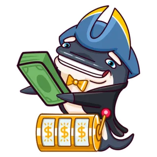 💵 a5fd1495 Delfin, Geld, Spielautomat, Glücksspiel, Cartoon, Illustration telegram sticker