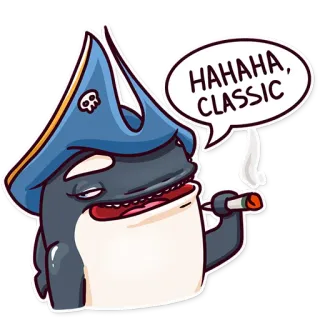 🚬 a8633386 HAHAHA, CLASSIC Orca, Wal, Pirat, Aufkleber, Lustig, Klassisch, Humor, Cartoon telegram sticker