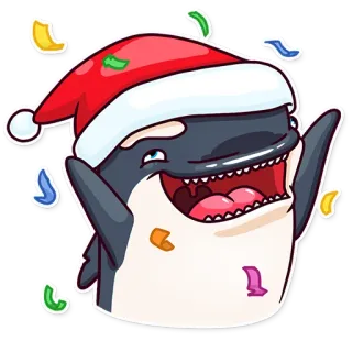 🎉 e141453a orca, wal, weihnachten, weihnachtsmannmütze, feier, cartoon, tier, süß telegram sticker