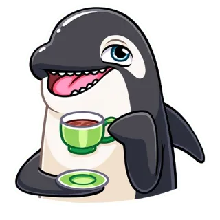 ☕️ 66db0424 Orca, Paus, Kartun, Teh, Lucu, Binatang, Mamalia, Lautan telegram sticker