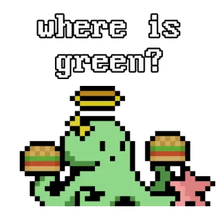 💚 17fd29d5 where is green? 仙人掌, 绿色, 三明治, 像素画, 问题, 搞笑 telegram sticker