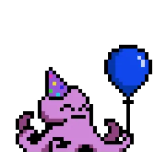 😉 e2489974 章鱼, 像素画, 派对, 庆祝, 动物, 可爱, 卡通 telegram sticker