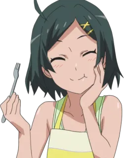 😋 94bd4a5a Anime, Dziewczyna, Szczęśliwy, Widelec, Słodki telegram sticker