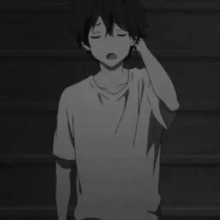 🕸 0274e91a 애니메이션, 소년, 일러스트, 흑백, 피곤한, 졸린 telegram sticker